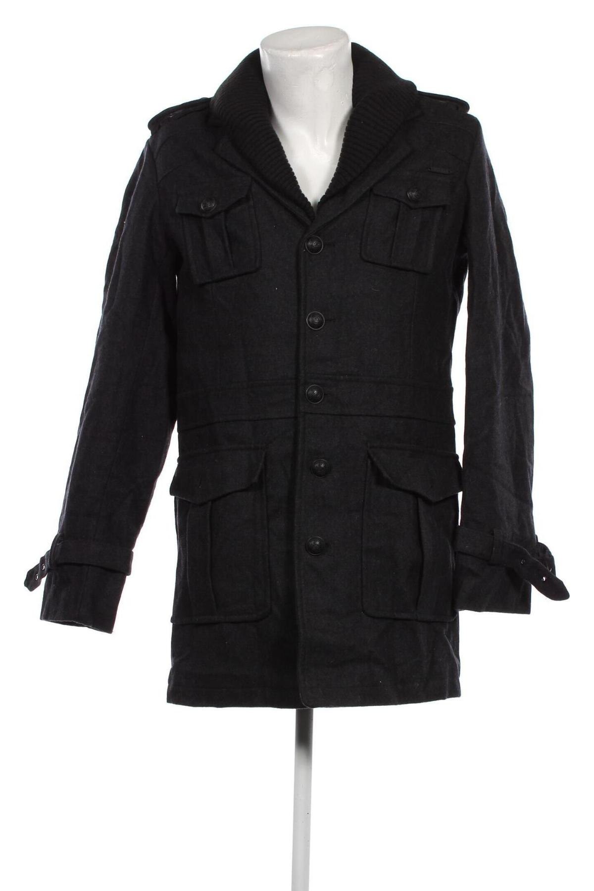 Мъжко палто Pull&Bear, Размер M, Цвят Черен, Цена 51,36 лв.