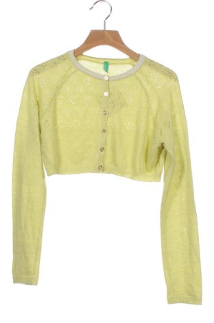 Kinder Strickjacke United Colors Of Benetton, Größe 10-11y/ 146-152 cm, Farbe Gelb, 50%Acryl, 30% Viskose, 20% Leinen, Preis 15,31 €
