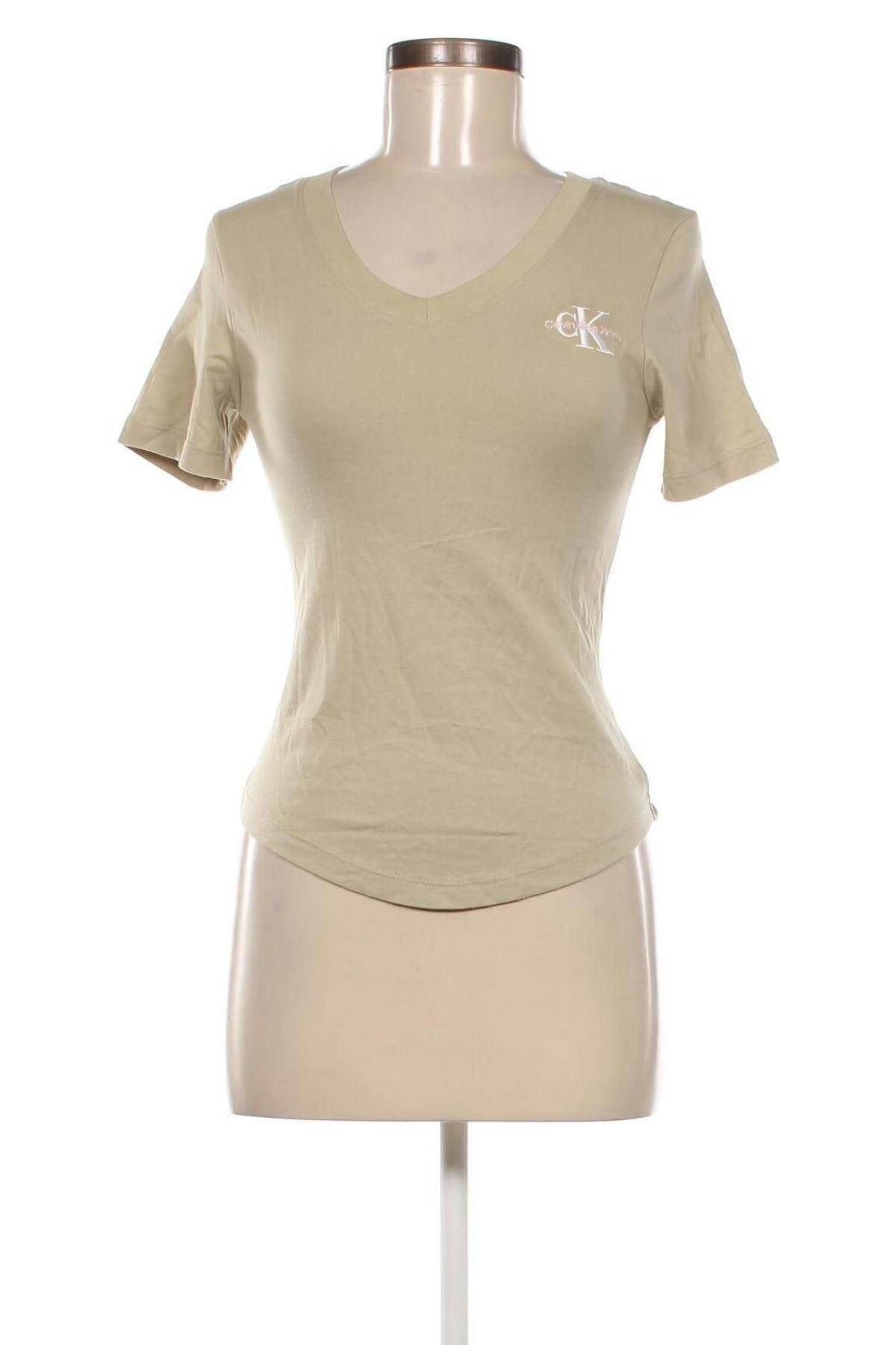 Damen T-Shirt Calvin Klein Jeans, Größe XXS, Farbe Beige, Preis € 31,96