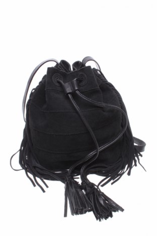 Дамска чанта Pieces, Цвят Черен, Естествен велур, естествена кожа, Цена 54,00 лв.