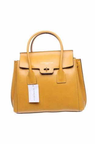 Дамска чанта VICTOR&HUGO, Цвят Жълт, Естествена кожа, Цена 293,30 лв.