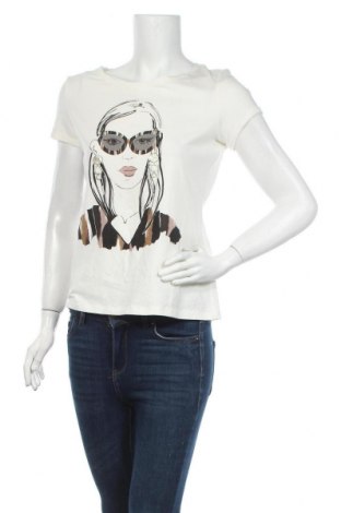 Γυναικείο t-shirt Comma,, Μέγεθος S, Χρώμα Εκρού, 47% βαμβάκι, 47% μοντάλ, 6% ελαστάνη, Τιμή 24,90 €
