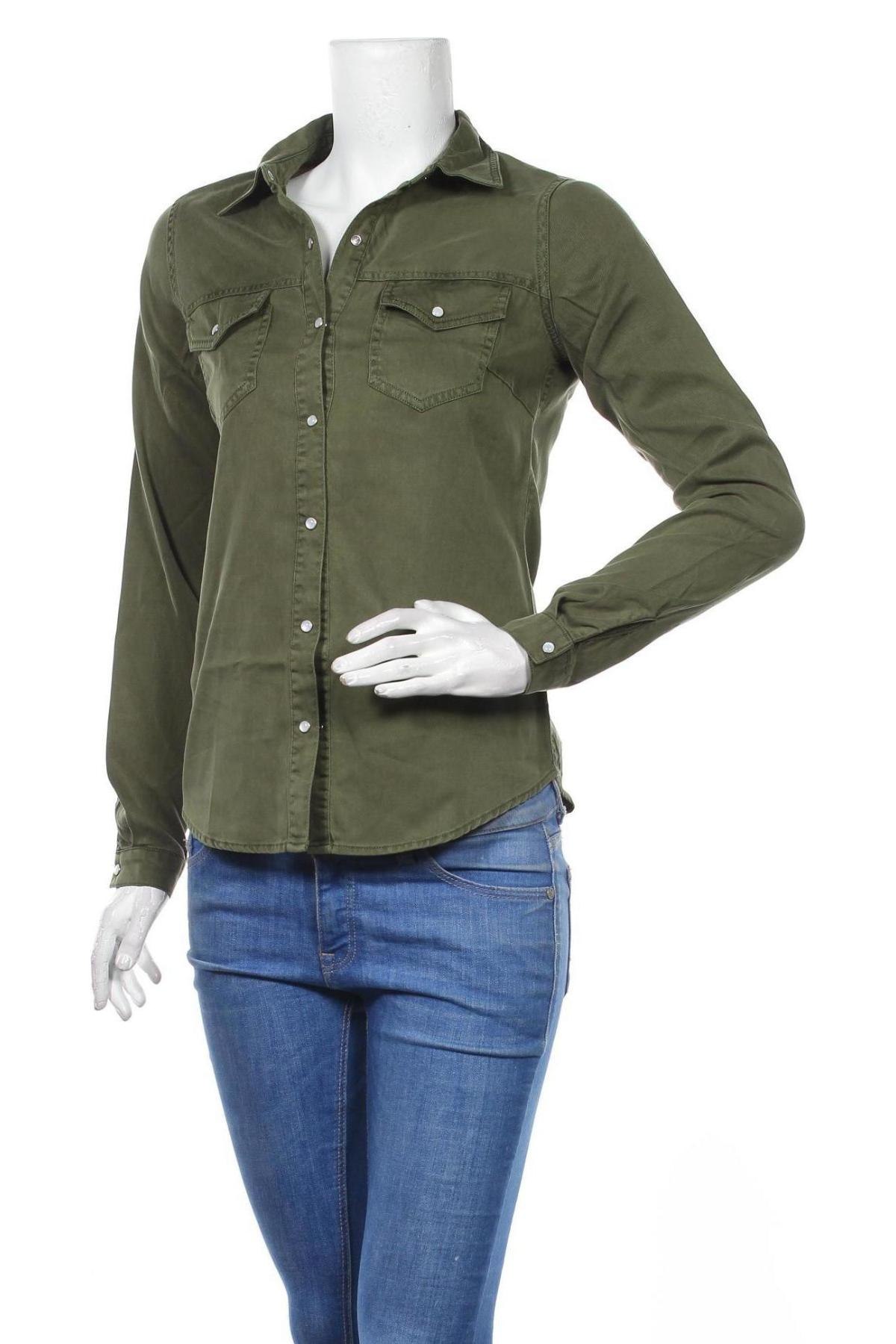 Γυναικείο πουκάμισο Vila, Μέγεθος XS, Χρώμα Πράσινο, 70% lyocell, 30% βαμβάκι, Τιμή 6,40 €