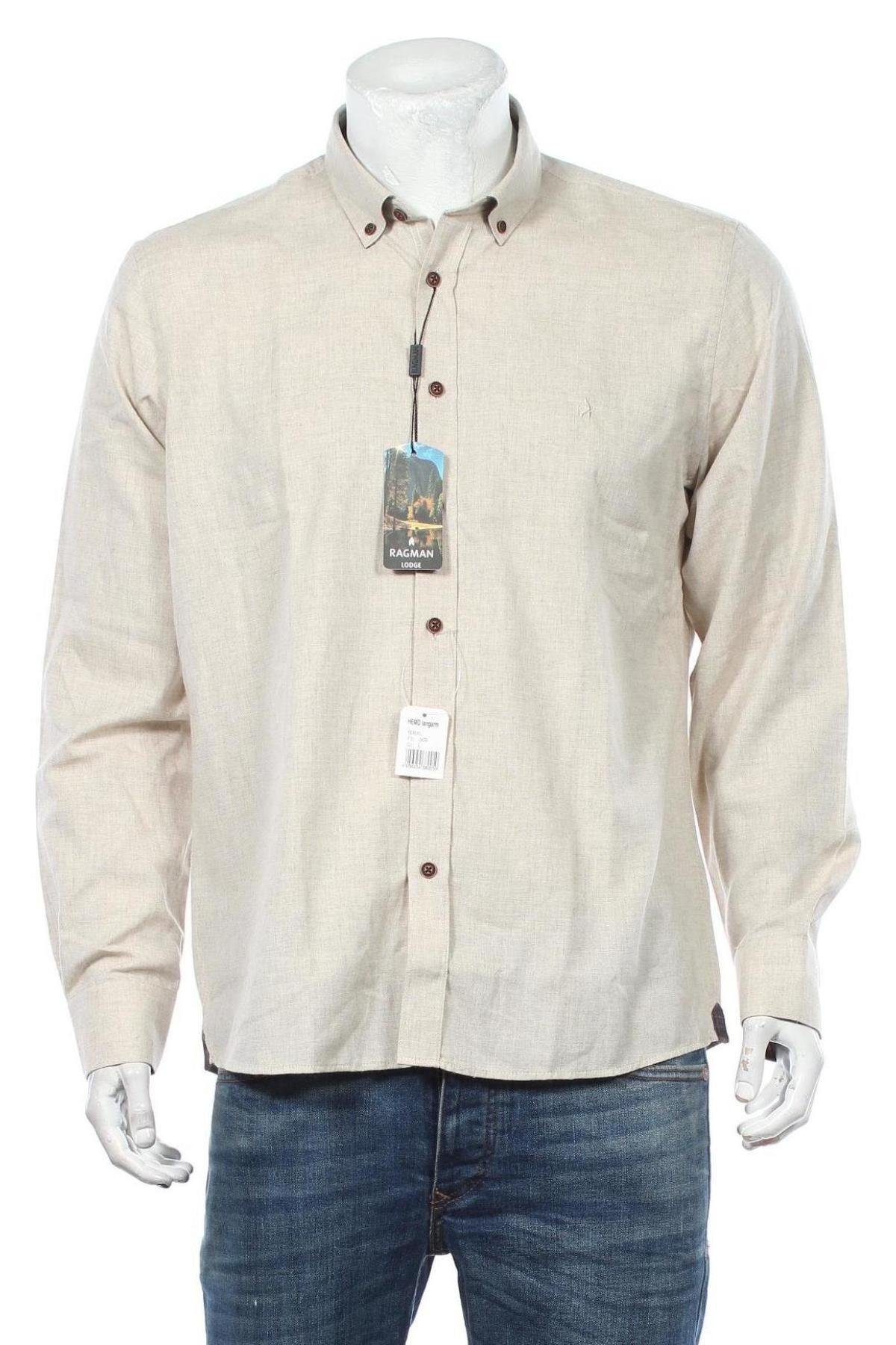 Ανδρικό πουκάμισο Ragman, Μέγεθος L, Χρώμα  Μπέζ, Βαμβάκι, Τιμή 34,41 €