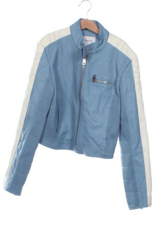Дамско кожено яке Bershka, Размер XS, Цвят Син, Цена 22,99 лв.