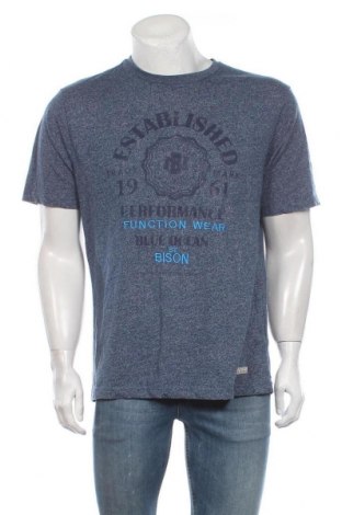 Herren T-Shirt Bison, Größe L, Farbe Blau, 60% Baumwolle, 40% Polyester, Preis 13,15 €