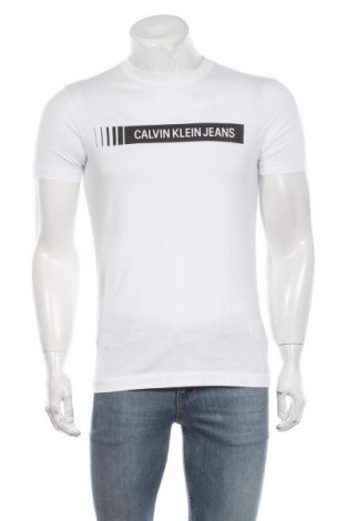 Herren T-Shirt Calvin Klein Jeans, Größe M, Farbe Weiß, Baumwolle, Preis 36,70 €