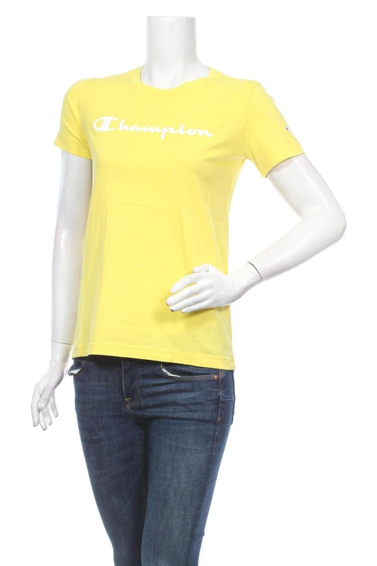 Γυναικείο t-shirt Champion, Μέγεθος S, Χρώμα Κίτρινο, Βαμβάκι, Τιμή 20,10 €