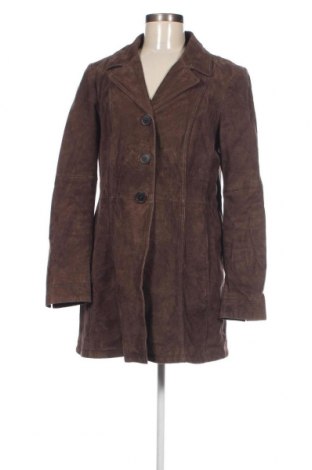 Дамско кожено палто C&A, Размер L, Цвят Кафяв, Цена 31,35 лв.