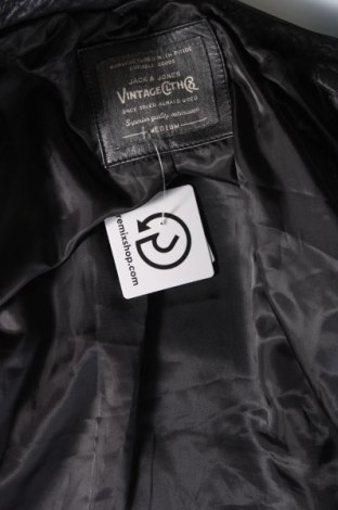 Ανδρικό δερμάτινο μπουφάν Jack & Jones, Μέγεθος M, Χρώμα Μαύρο, Τιμή 84,74 €