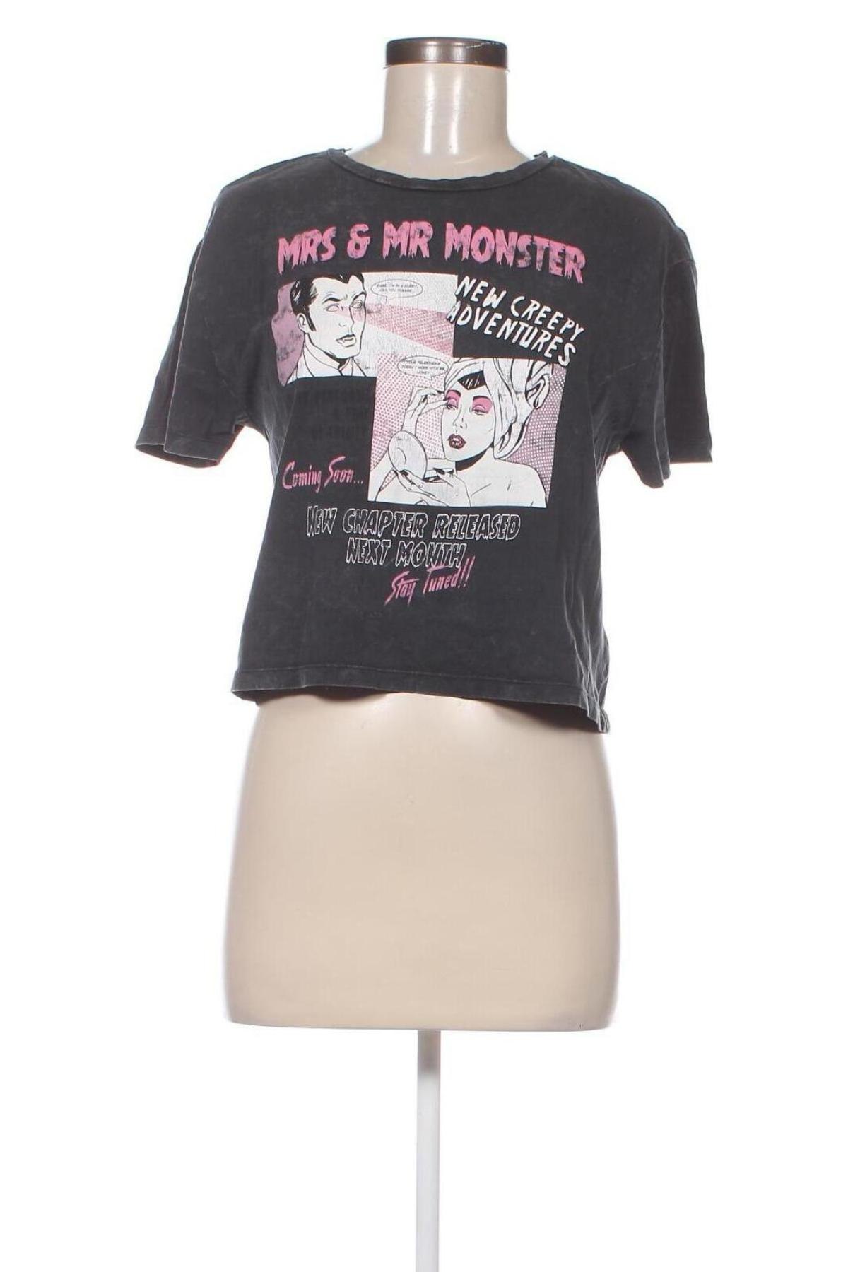 Damen T-Shirt Bershka, Größe S, Farbe Grau, Preis € 6,65