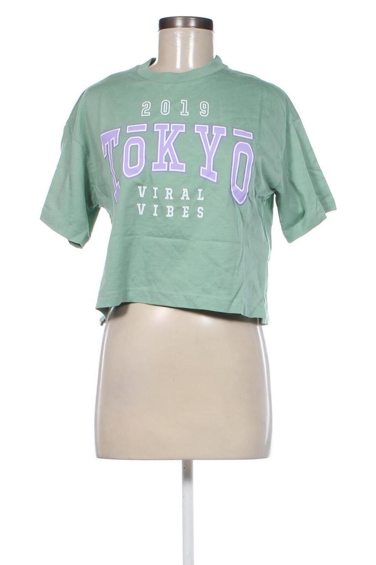 Γυναικείο t-shirt Viral Vibes, Μέγεθος XS, Χρώμα Πράσινο, Τιμή 18,56 €