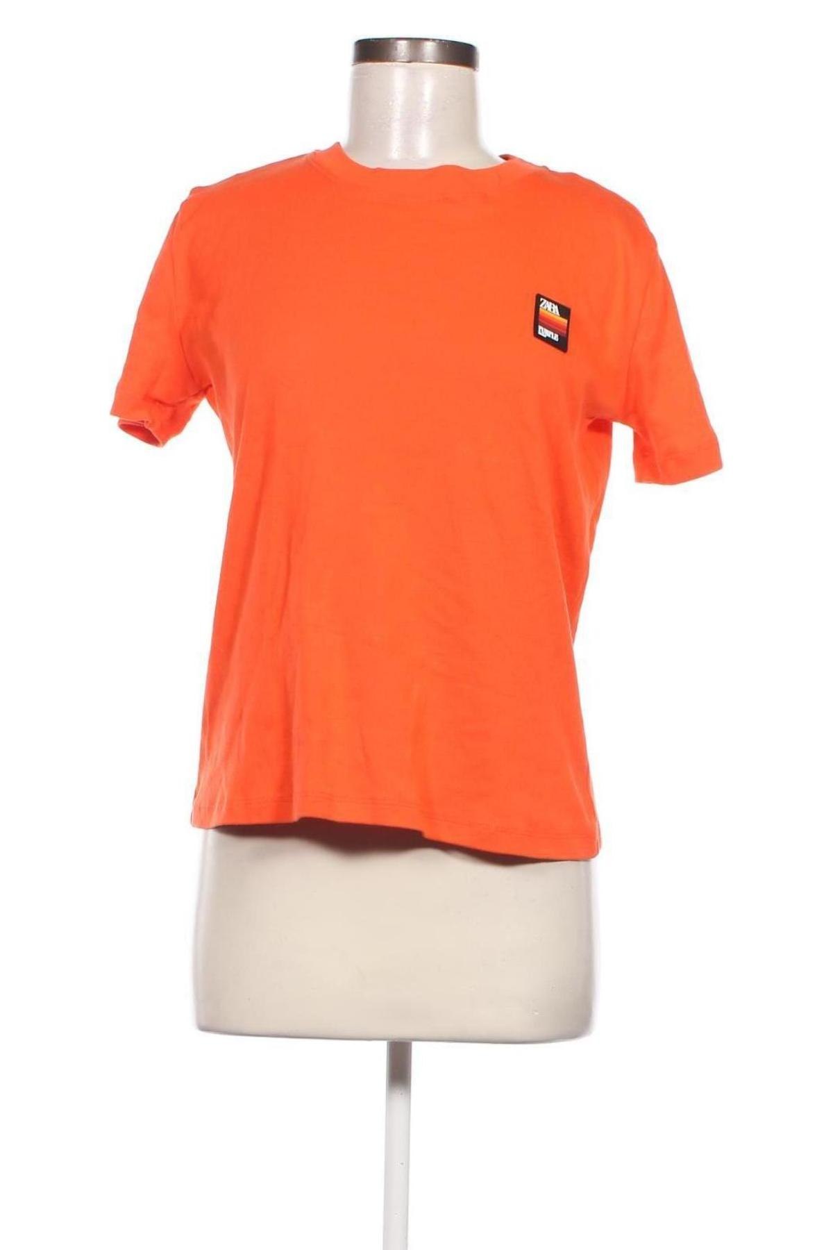 Дамска тениска Zara, Размер M, Цвят Оранжев, Цена 24,00 лв.