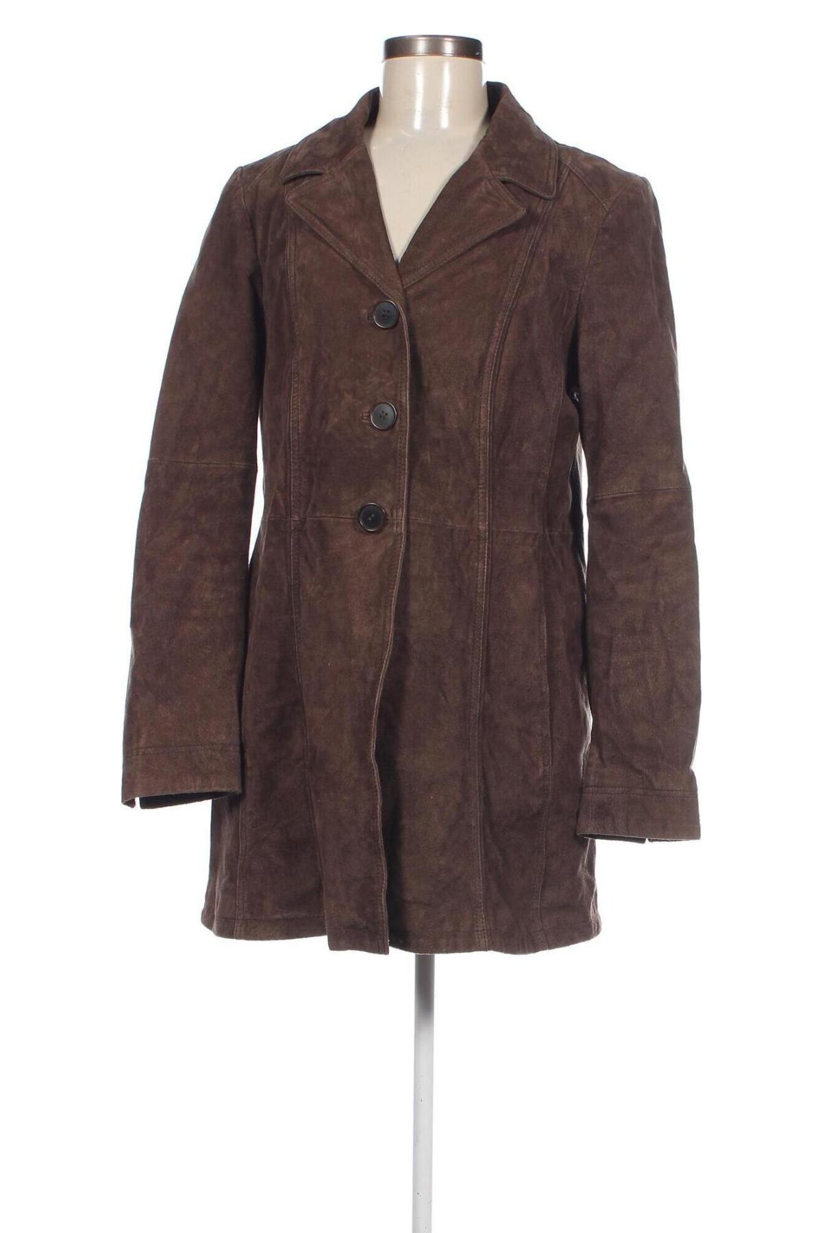 Дамско кожено палто C&A, Размер L, Цвят Кафяв, Цена 69,30 лв.