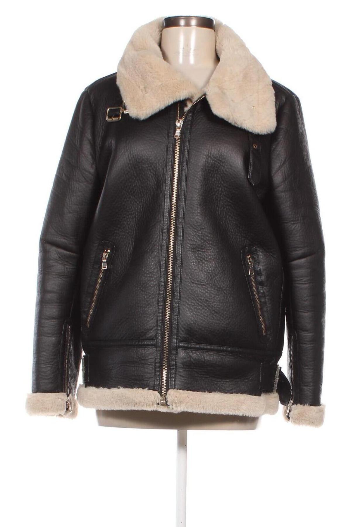 Γυναικείο δερμάτινο μπουφάν Zara, Μέγεθος L, Χρώμα Μαύρο, Τιμή 35,09 €