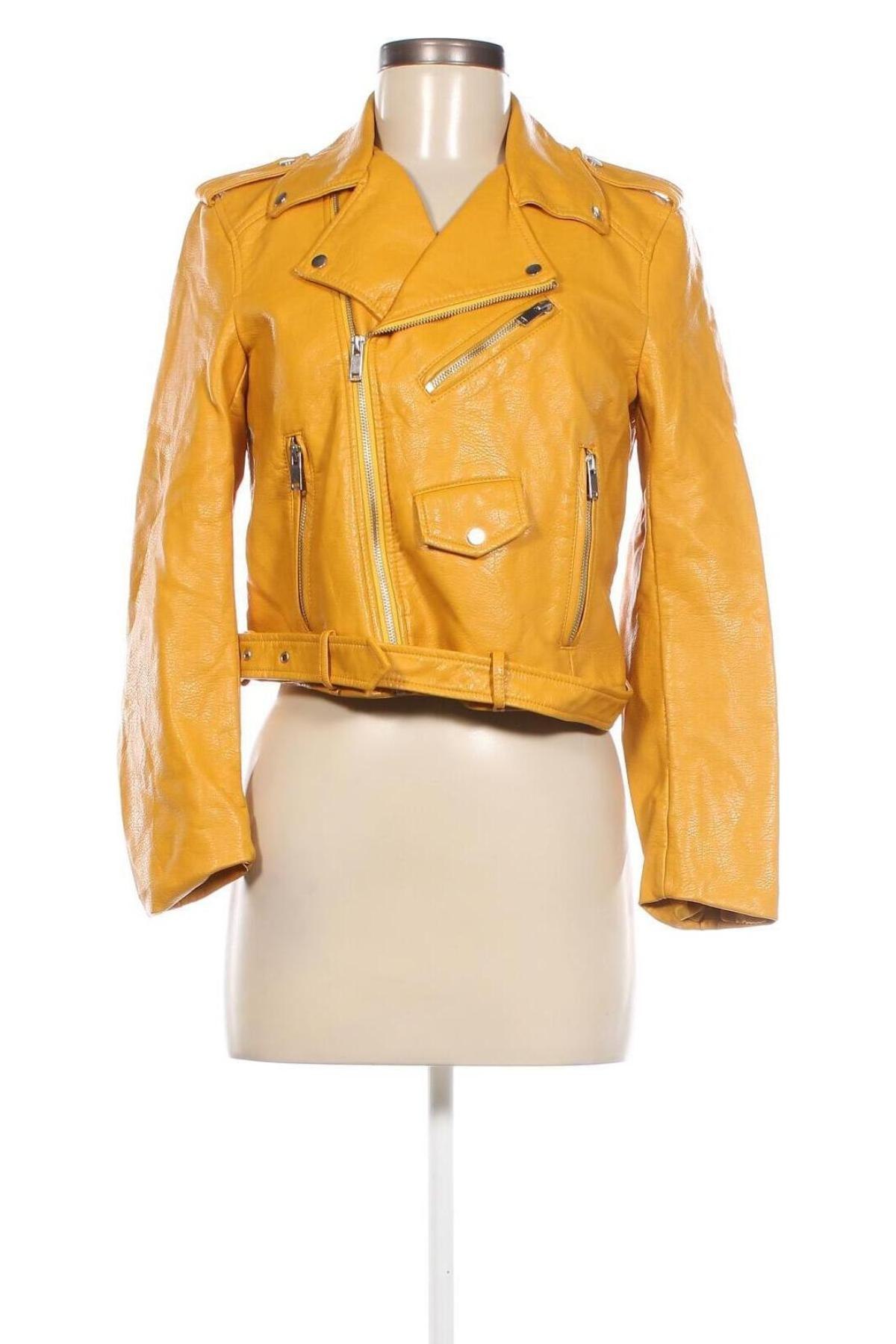 Дамско кожено яке Zara, Размер M, Цвят Жълт, Цена 41,00 лв.