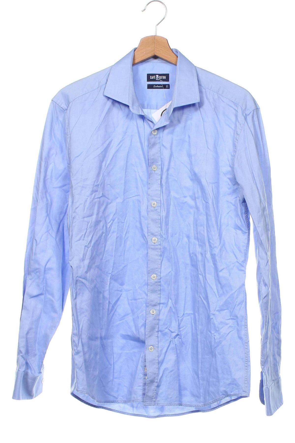 Мъжка риза Cafe Coton, Размер M, Цвят Син, Цена 18,41 лв.