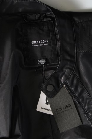 Ανδρικό δερμάτινο μπουφάν Only & Sons, Μέγεθος S, Χρώμα Μαύρο, Τιμή 58,14 €