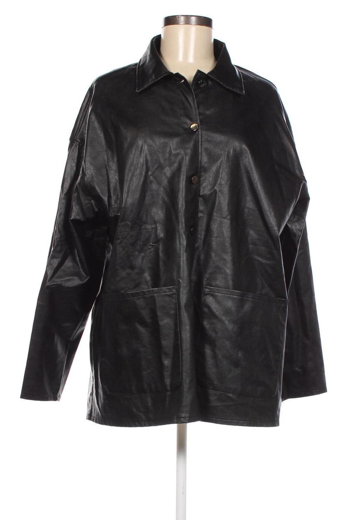 Γυναικείο δερμάτινο μπουφάν SHEIN, Μέγεθος M, Χρώμα Μαύρο, Τιμή 13,03 €