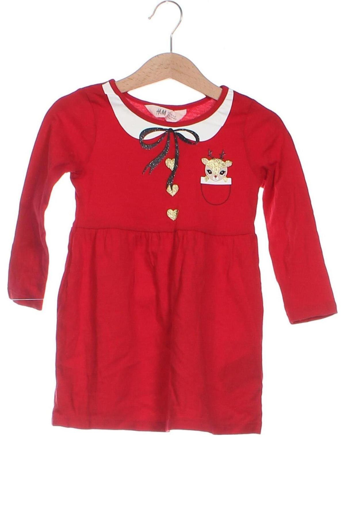 Детска рокля H&M, Размер 18-24m/ 86-98 см, Цвят Червен, Цена 10,08 лв.