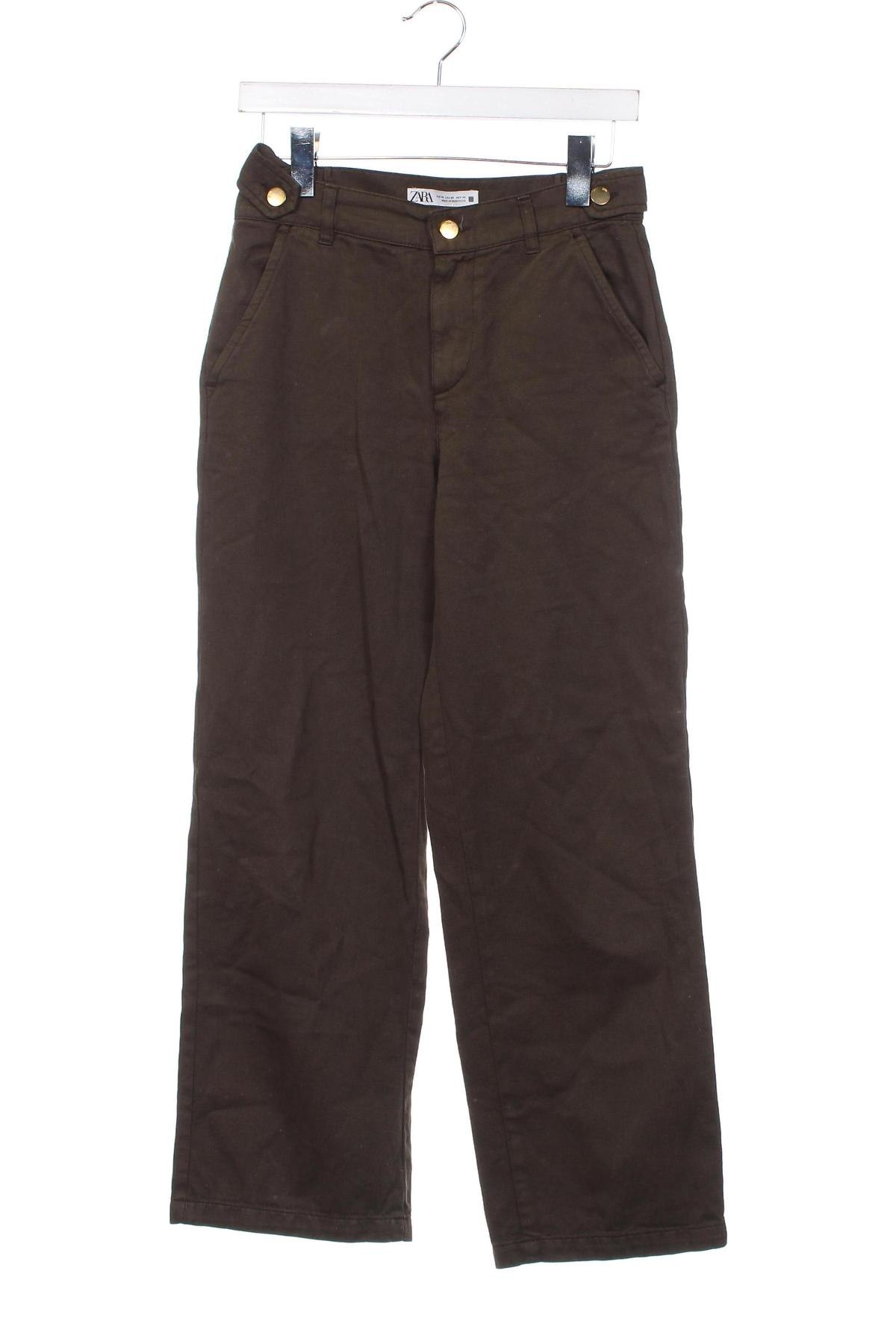 Дамски панталон Zara, Размер XS, Цвят Зелен, Цена 16,46 лв.