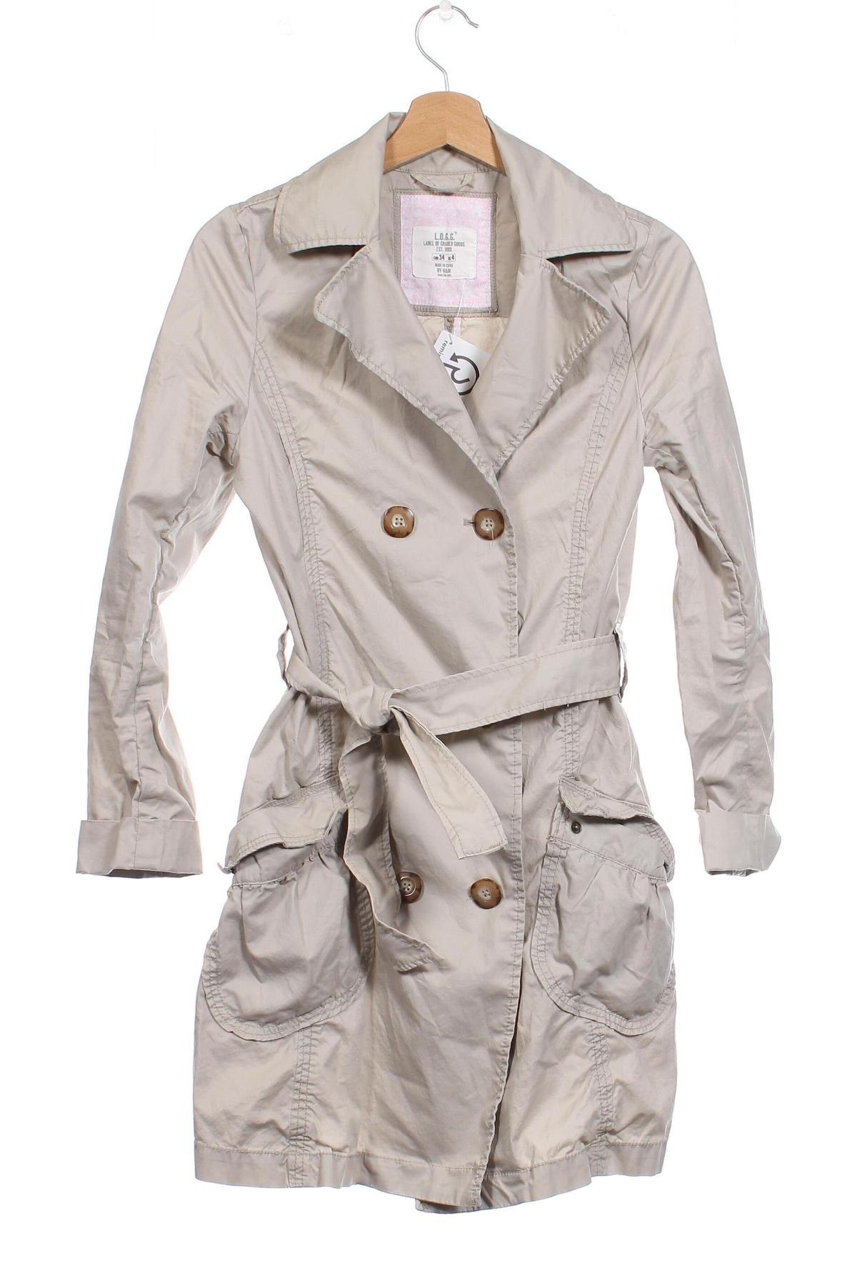 Damen Trenchcoat H&M L.O.G.G., Größe XS, Farbe Blau, Preis 8,78 €