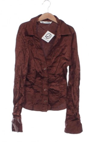 Дамска риза Zara, Размер XS, Цвят Кафяв, Цена 27,99 лв.