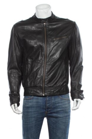 Pánska kožená bunda  Bruuns Bazaar, Veľkosť M, Farba Čierna, Pravá koža , Cena  132,68 €