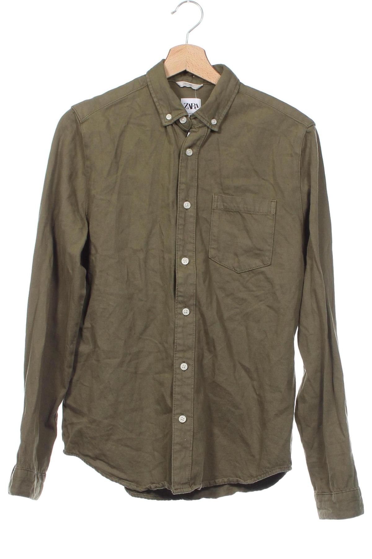 Мъжка риза Zara, Размер S, Цвят Зелен, Цена 13,60 лв.