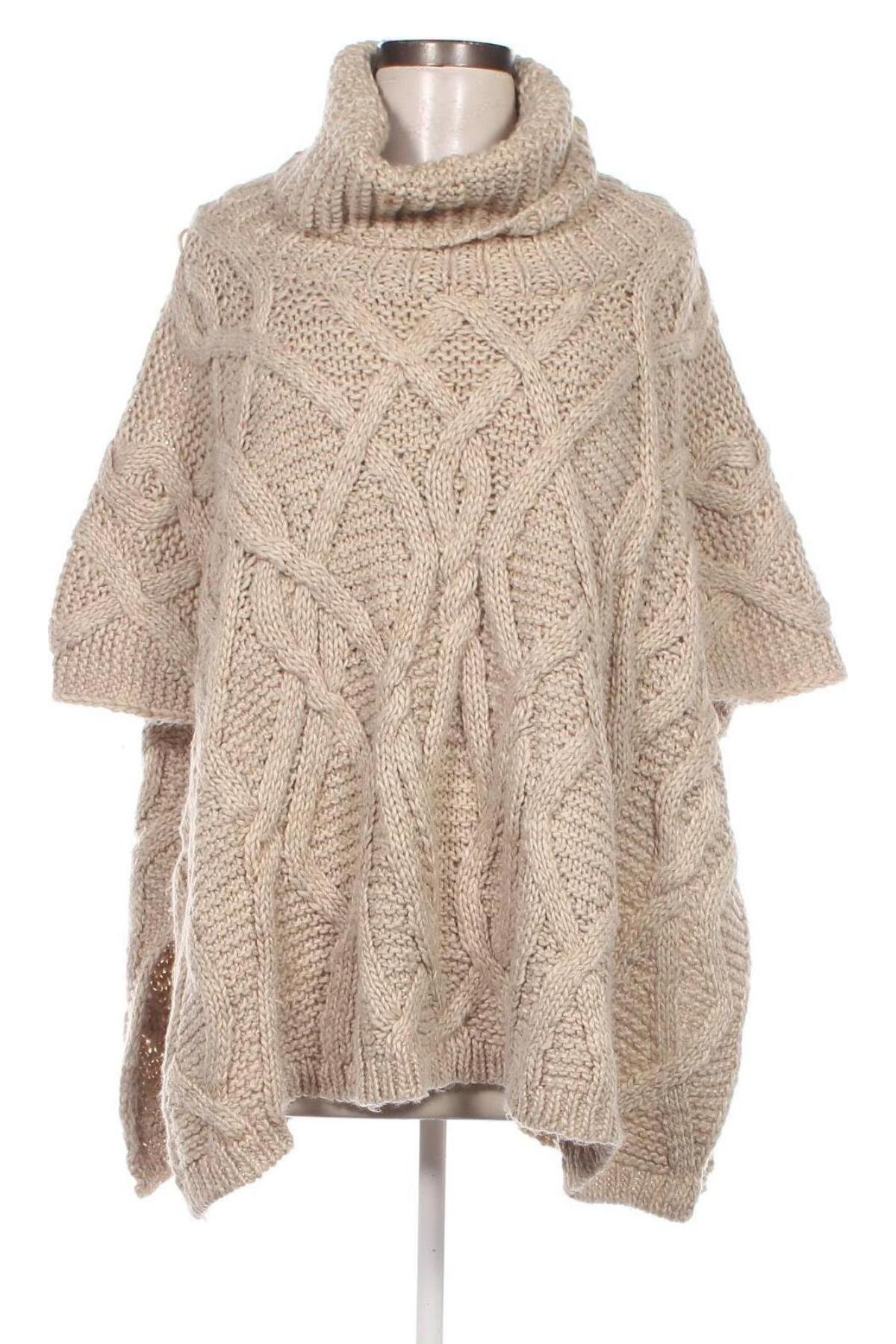 Пончо Zara Knitwear, Размер M, Цвят Бежов, Цена 29,68 лв.