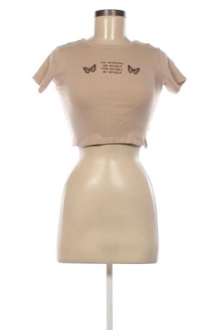 Damski T-shirt Sinsay, Rozmiar M, Kolor Brązowy, Cena 39,08 zł