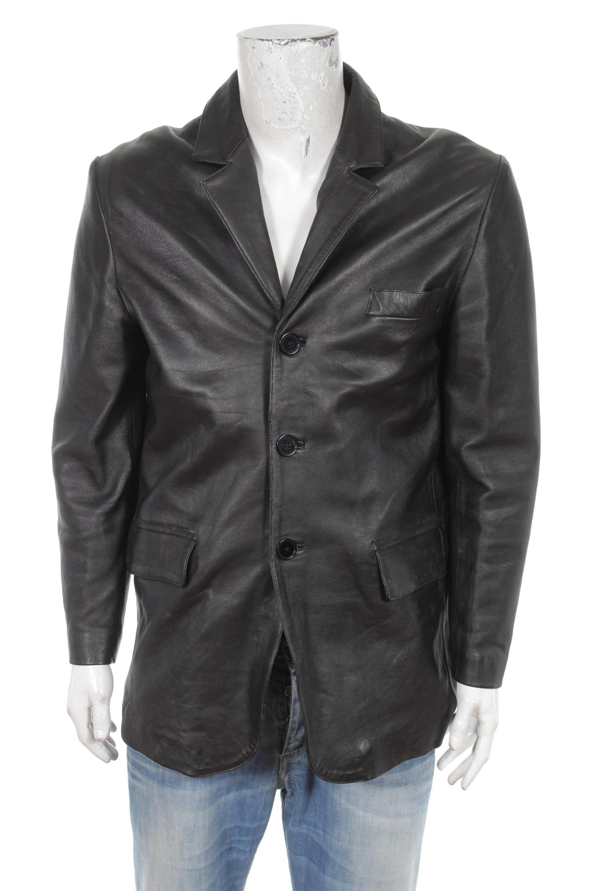 Мъжко кожено сако, Размер L, Цвят Черен, Цена 22,40 лв.