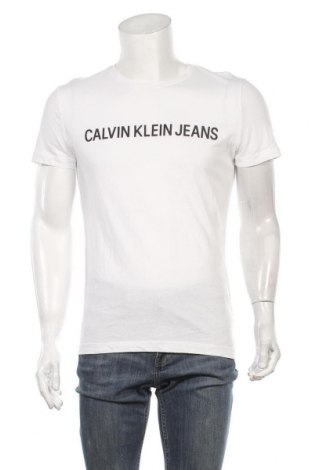 Herren T-Shirt Calvin Klein Jeans, Größe M, Farbe Weiß, Baumwolle, Preis 30,80 €