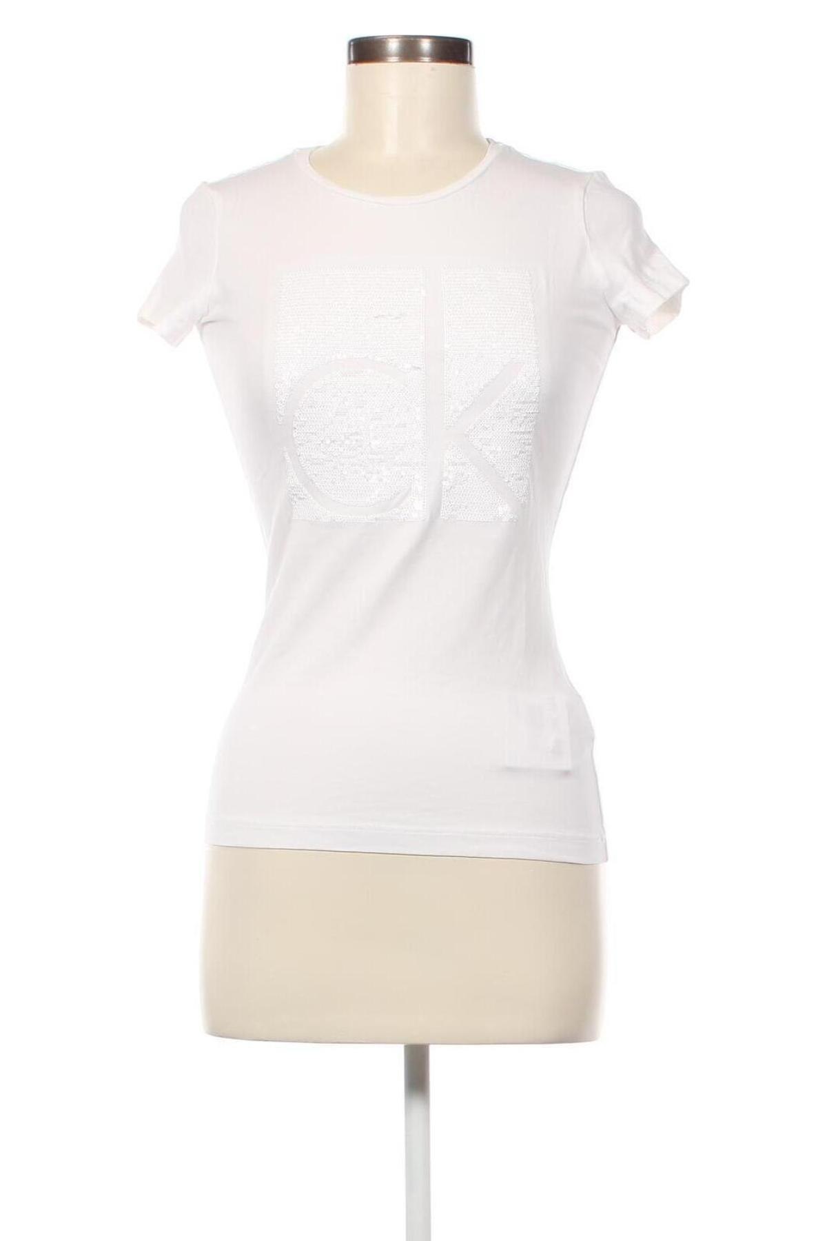 Damen T-Shirt Calvin Klein Jeans, Größe XS, Farbe Weiß, Preis 23,66 €