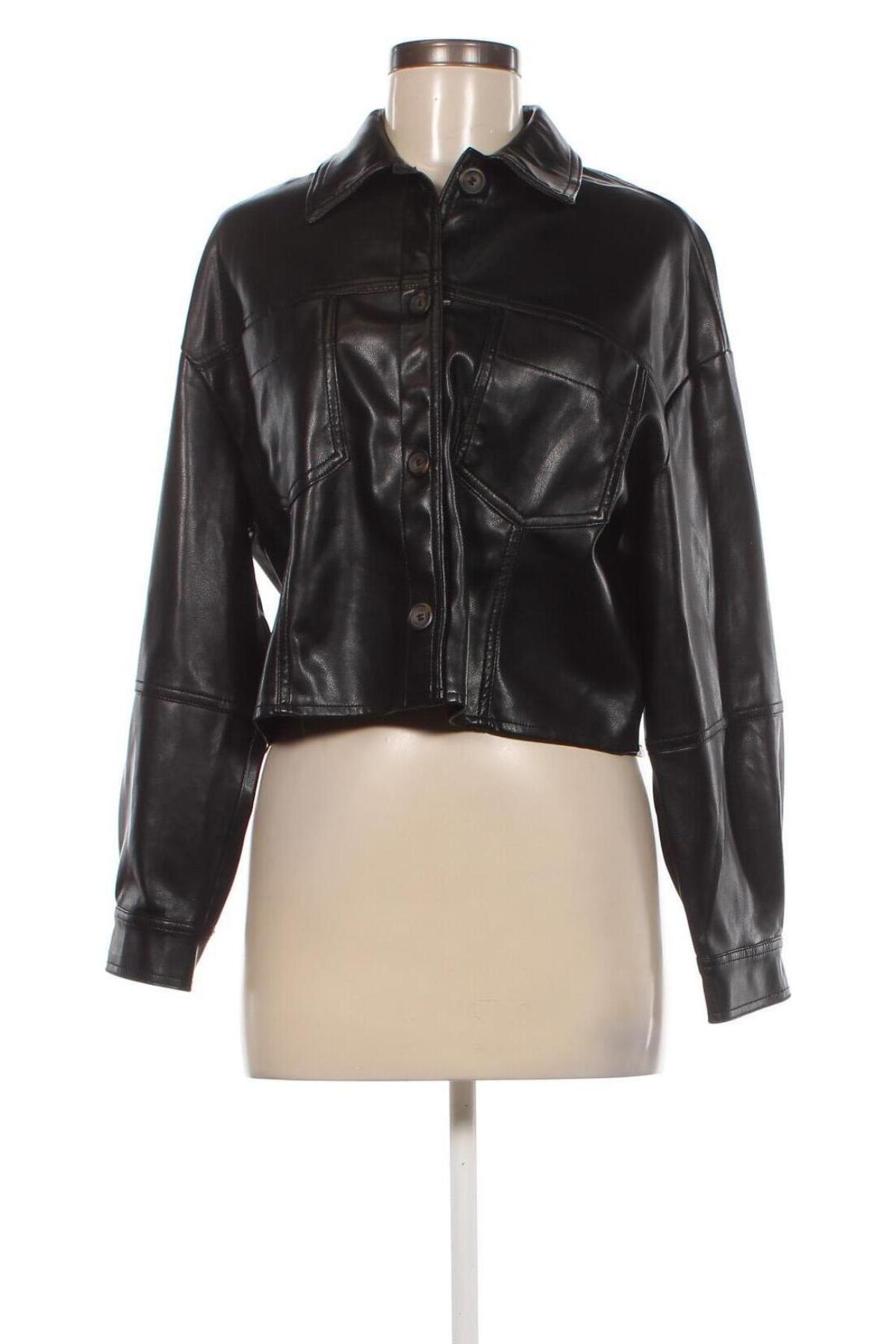 Dámska kožená bunda  Bershka, Veľkosť S, Farba Čierna, Cena  6,91 €