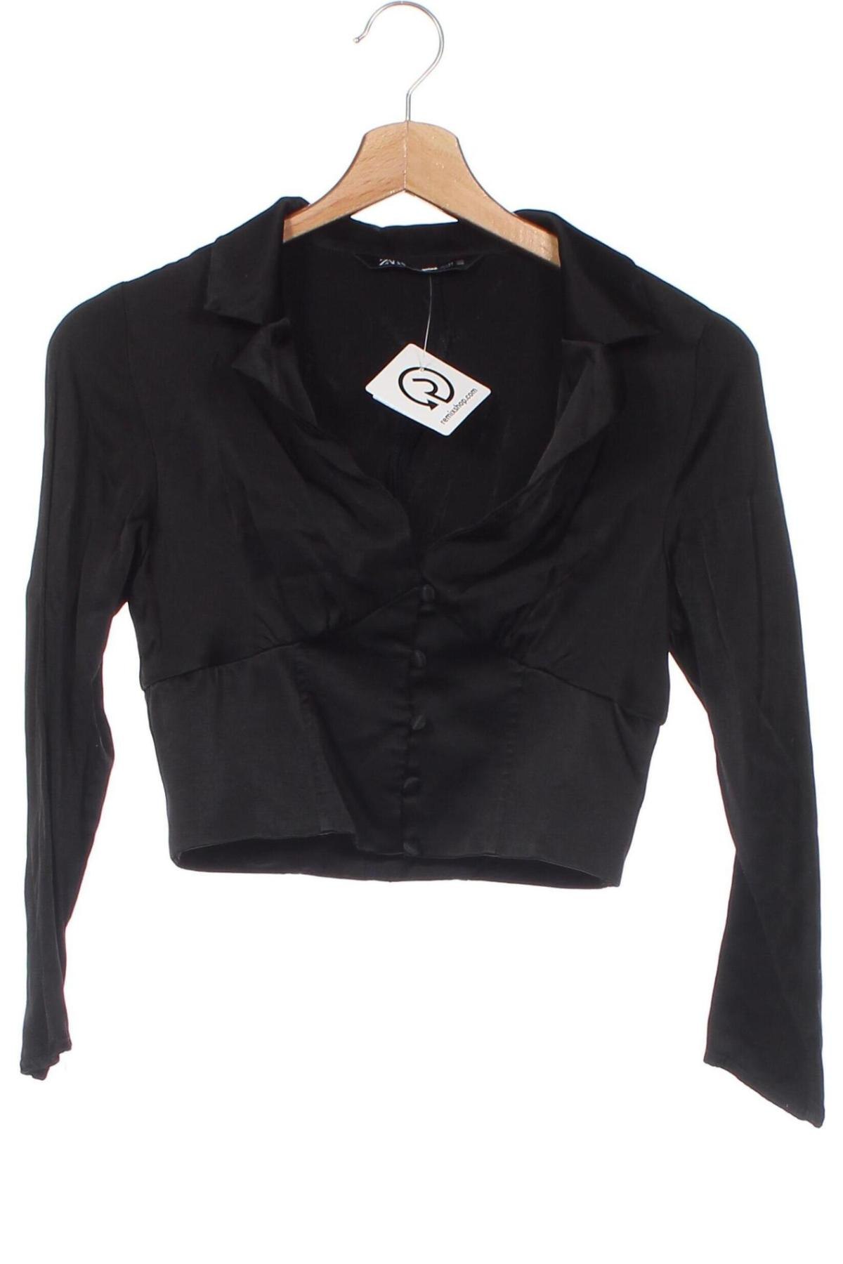 Дамска риза Zara, Размер XS, Цвят Черен, Цена 15,42 лв.