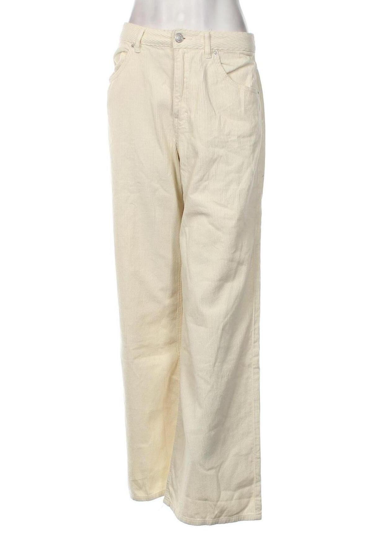 Pantaloni de velvet de femei Pull&Bear, Mărime L, Culoare Ecru, Preț 87,77 Lei