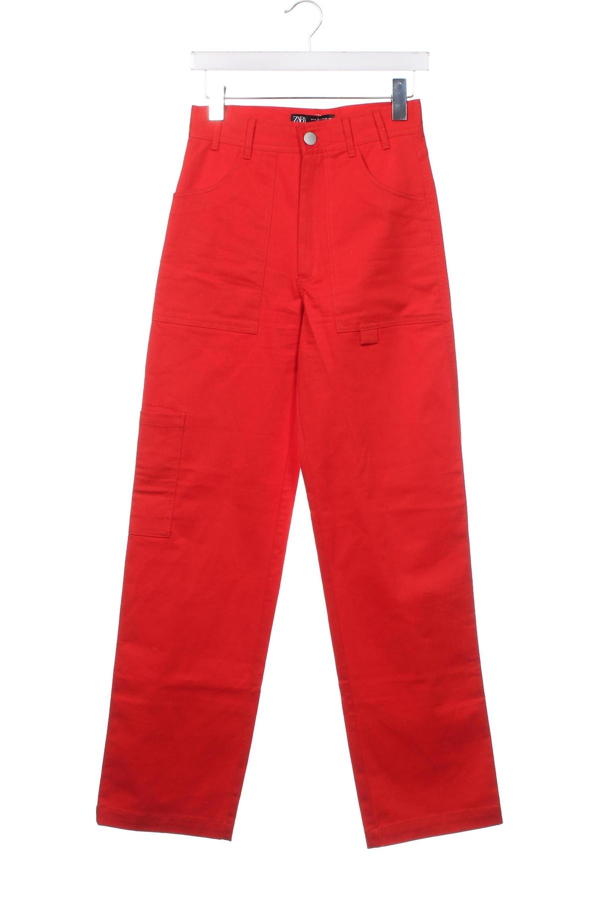 Дамски панталон Zara, Размер XS, Цвят Червен, Цена 15,60 лв.