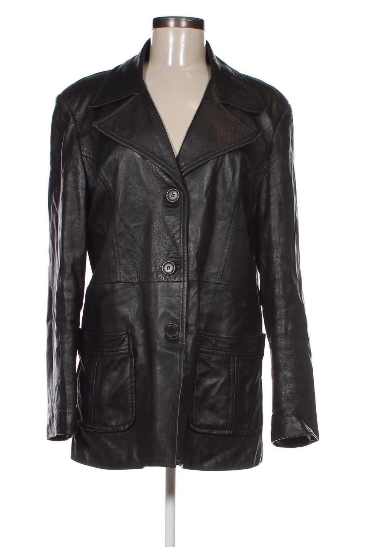 Дамско кожено яке, Размер XXL, Цвят Черен, Цена 96,30 лв.