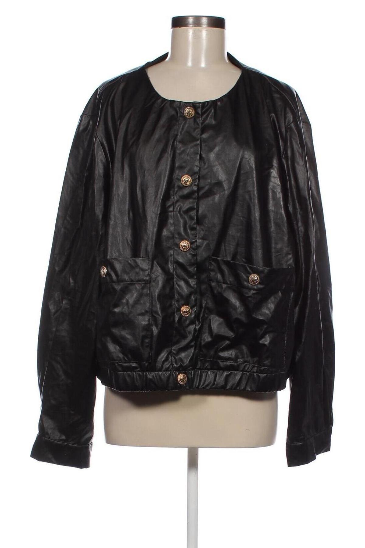 Дамско кожено яке SHEIN, Размер 4XL, Цвят Черен, Цена 46,55 лв.