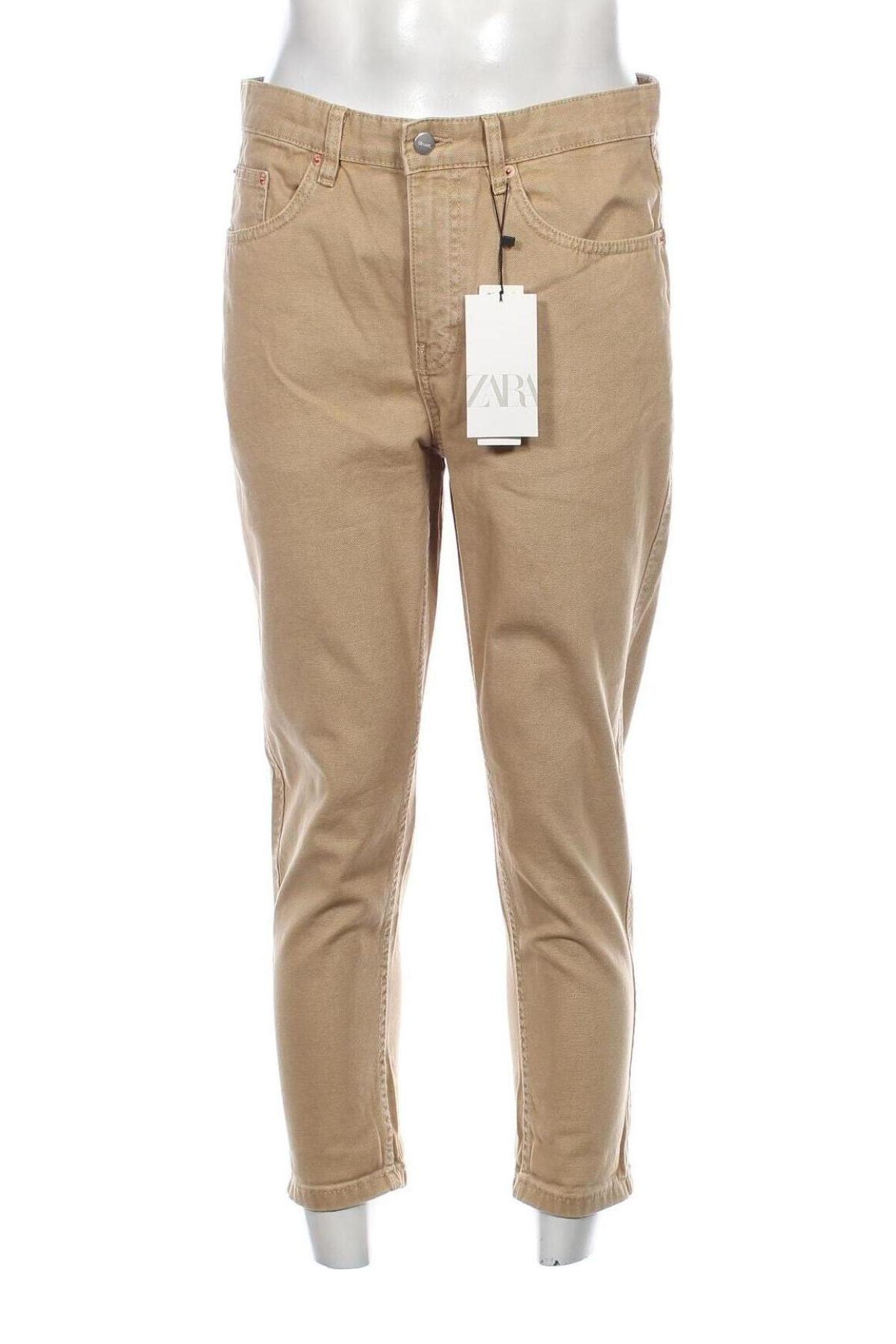Pantaloni raiați de bărbați Zara, Mărime M, Culoare Bej, Preț 71,38 Lei