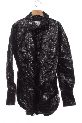 Дамско кожено яке Zara, Размер XS, Цвят Черен, Цена 41,99 лв.