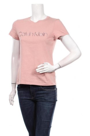 Damen T-Shirt Calvin Klein, Größe M, Farbe Aschrosa, Baumwolle, Preis 26,53 €
