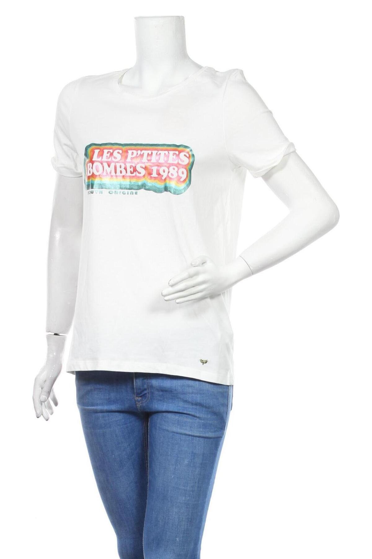 Γυναικείο t-shirt LPB Les P'tites Bombes, Μέγεθος M, Χρώμα Λευκό, 60% βαμβάκι, 40% βισκόζη, Τιμή 20,36 €