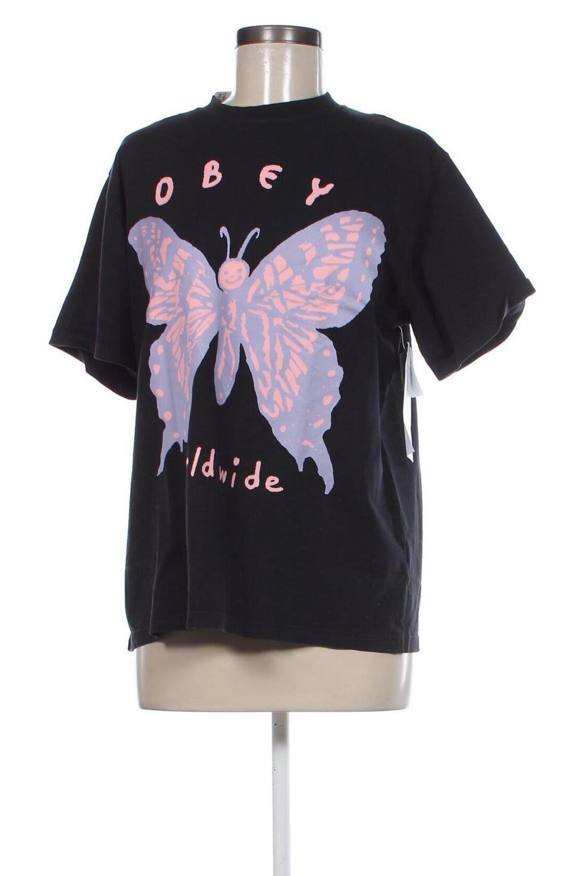 Γυναικείο t-shirt Obey, Μέγεθος L, Χρώμα Μαύρο, Τιμή 30,36 €