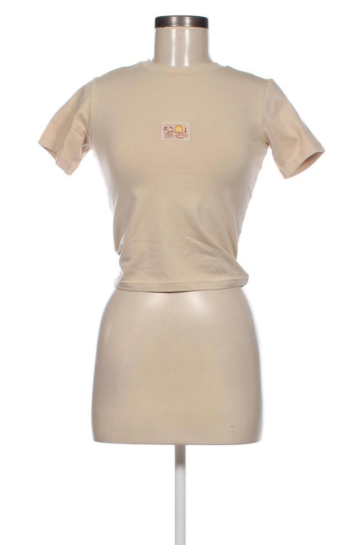 Γυναικείο t-shirt Viral Vibes, Μέγεθος S, Χρώμα  Μπέζ, Τιμή 10,21 €