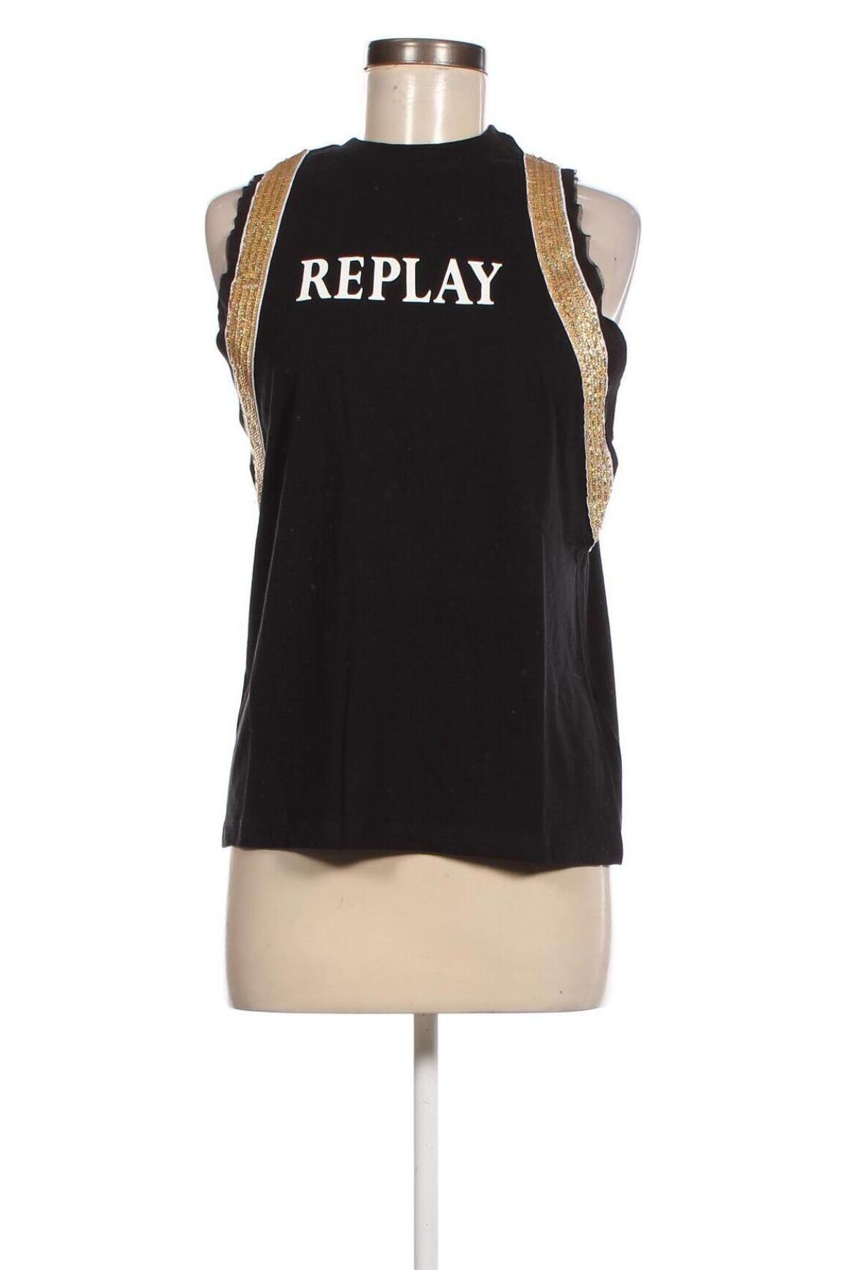 Γυναικείο αμάνικο μπλουζάκι Replay, Μέγεθος S, Χρώμα Μαύρο, Τιμή 22,27 €