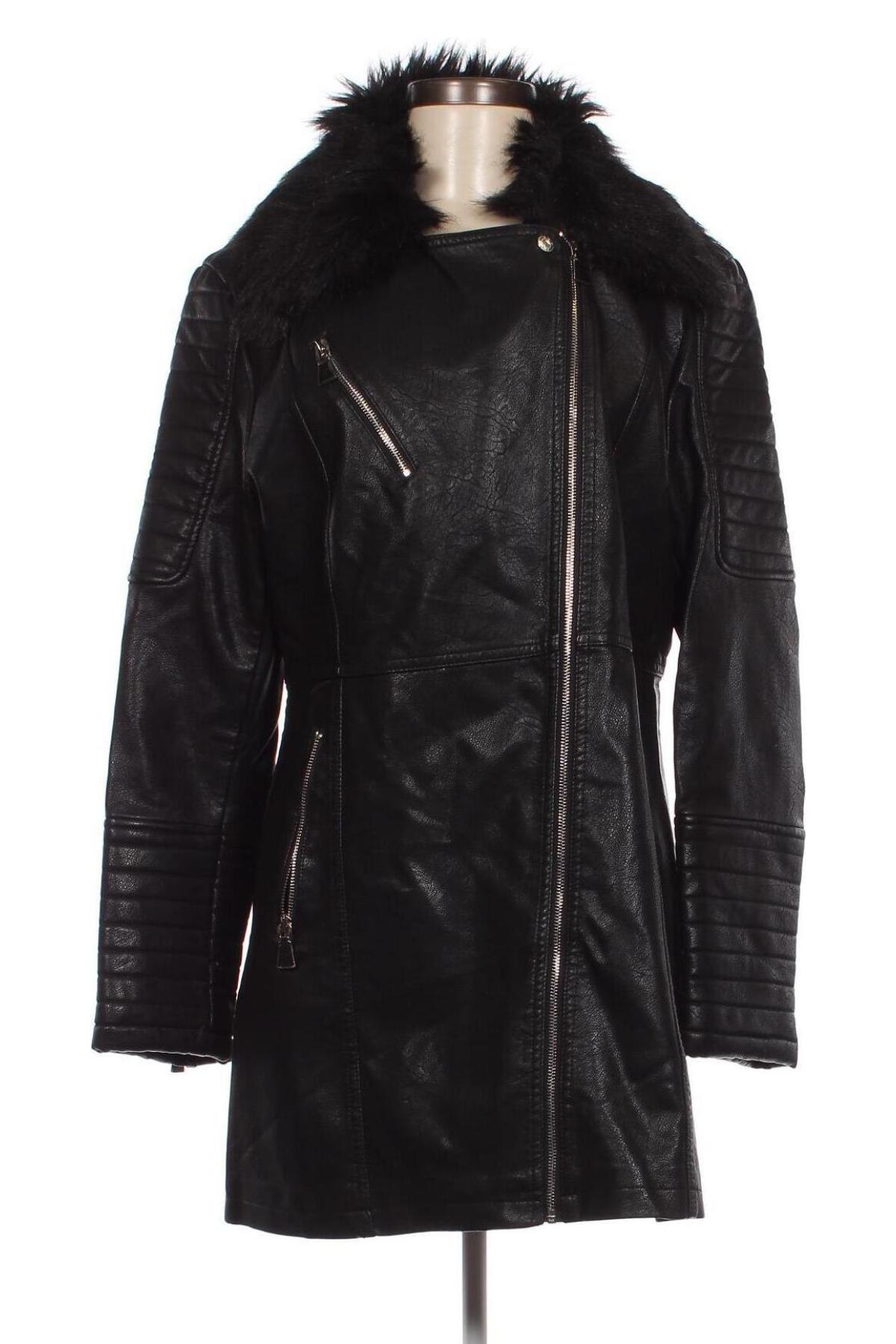 Дамско кожено яке, Размер XXL, Цвят Черен, Цена 29,40 лв.
