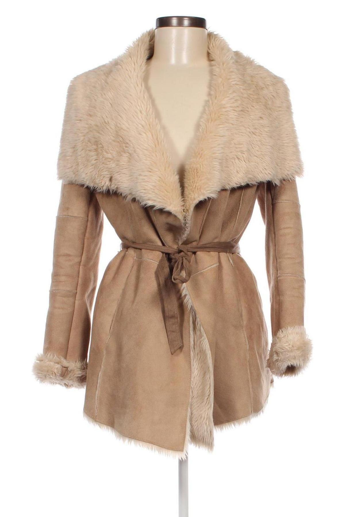 Дамско палто Bershka, Размер S, Цвят Бежов, Цена 197,35 лв.