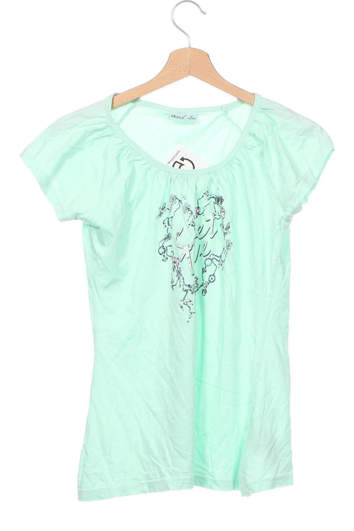 Παιδικό μπλουζάκι Okay, Μέγεθος 15-18y/ 170-176 εκ., Χρώμα Πράσινο, Τιμή 3,40 €